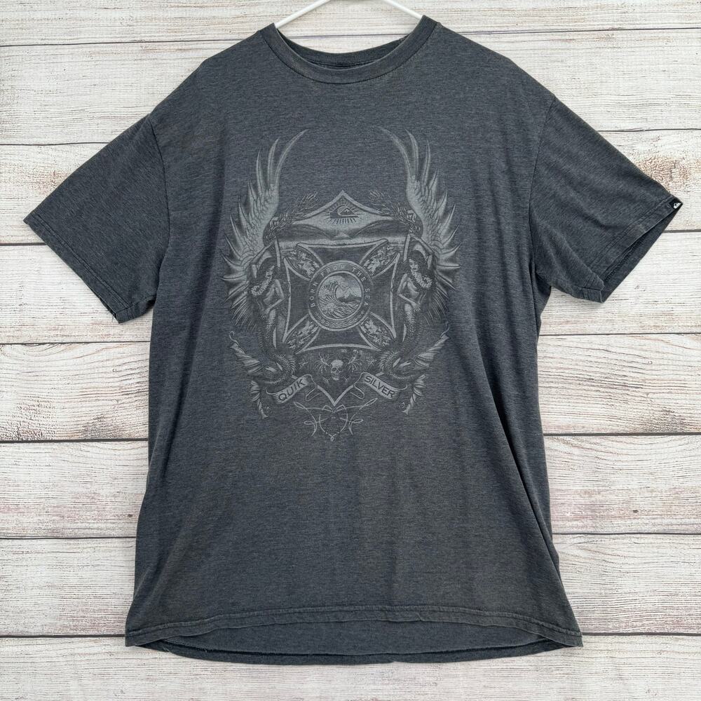 Vintage Y2K QuikSilver Mermaids T-Shirt‎ Men's XL Gray Born From the Seas